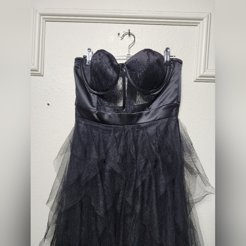 Lulus Forever Flawless Black Sheer Lace Strapless Bustier Maxi Dress M Wedding - Picture 7 of 10